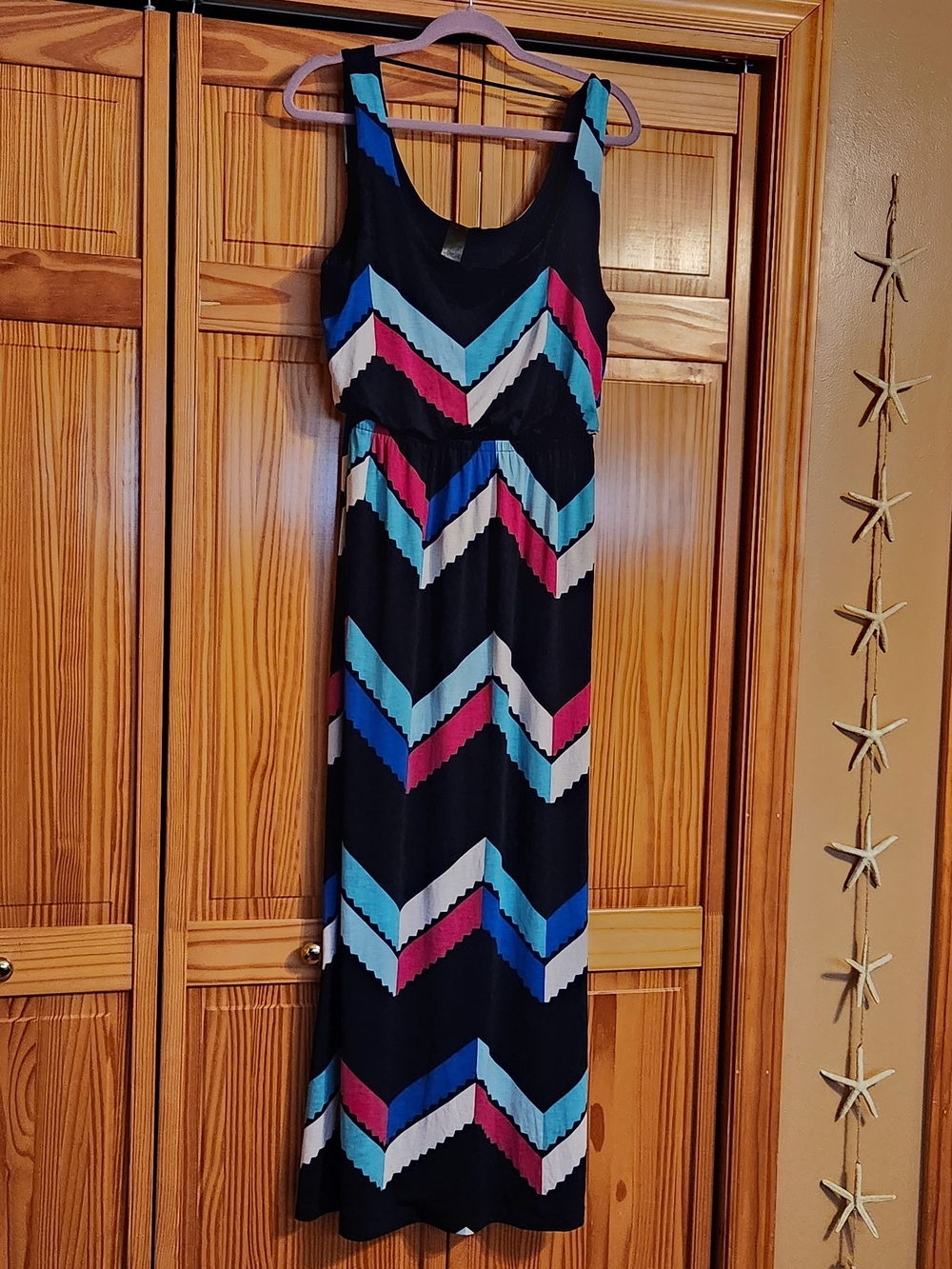 Trixxi Black Maxi Dress with Blue, Teal, Pink, and White Chevron